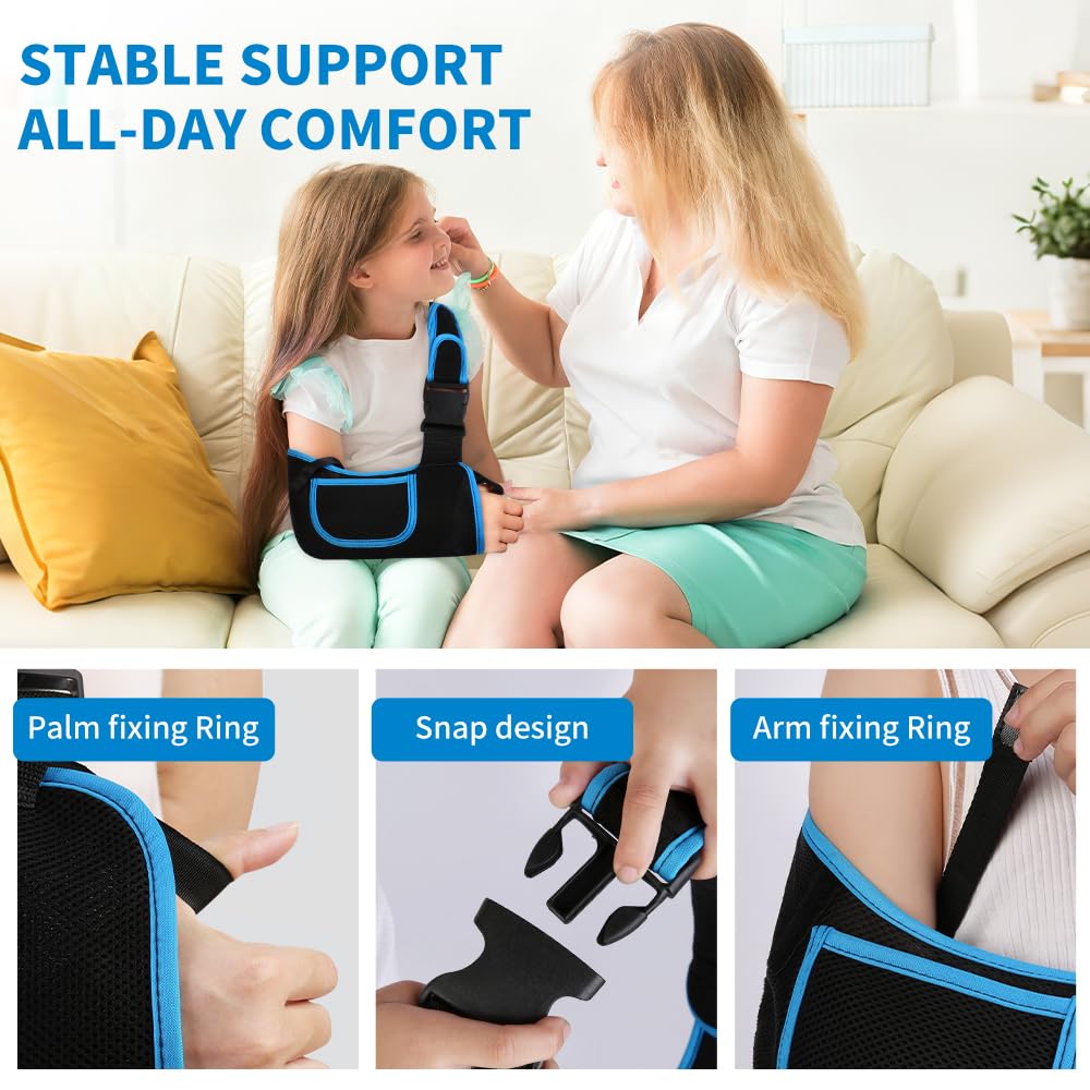 Kids Arm Sling Shoulder Immobilizer, Adjustable Rotator Cuff Support Brace, Fit Left or Right, Breathable Mesh Medical Slings for Elbow, Clavicle and Wrist Injury, Forearm Fracture, Surgery Recovery
