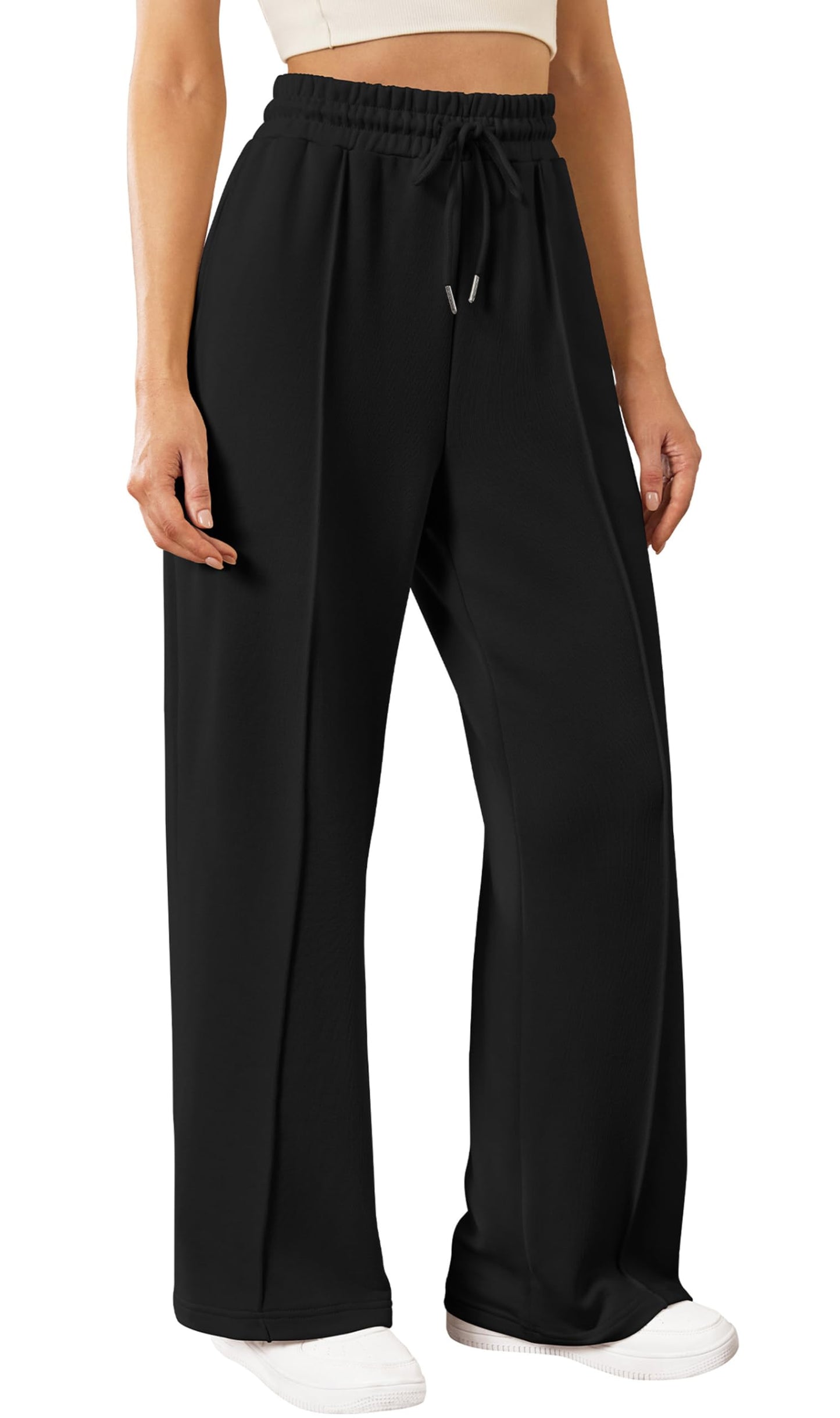JEKAOYI Womens Wide Leg Sweatpants Baggy Loose Comfy Pants Casual Lounge Sweatpants with Drawstring Black
