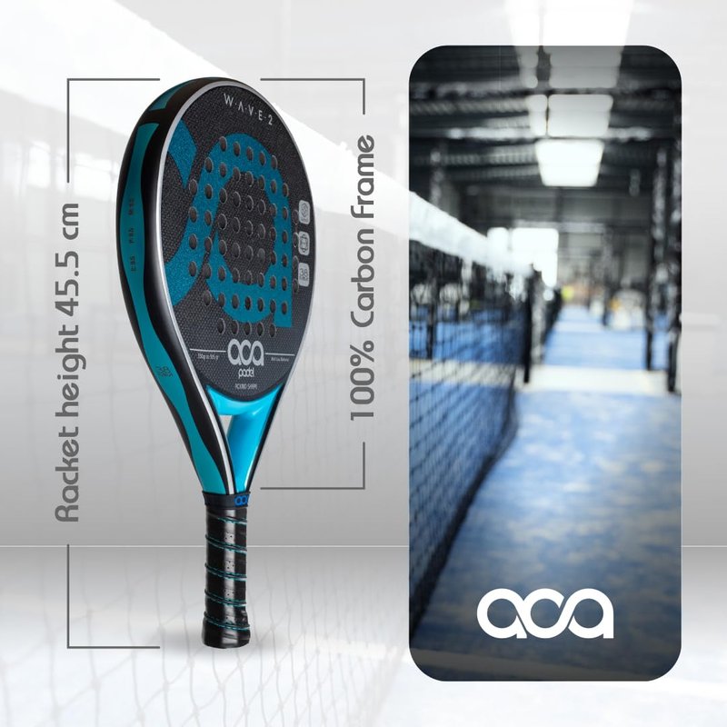 ACA Wave 2 Professional Padel Racket | 3K Carbon | Round Shape | EVA Soft Black | Low-Medium Balance | Great Control & Maneuverability
