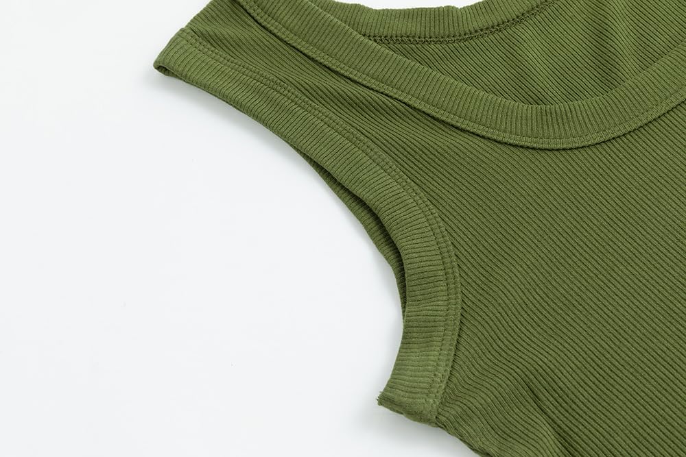 SVALIY Summer Womens Tank Tops 2025 Square Neck Fitted Sleeveless Shirts for Women Ribbed Basic Top Army Green