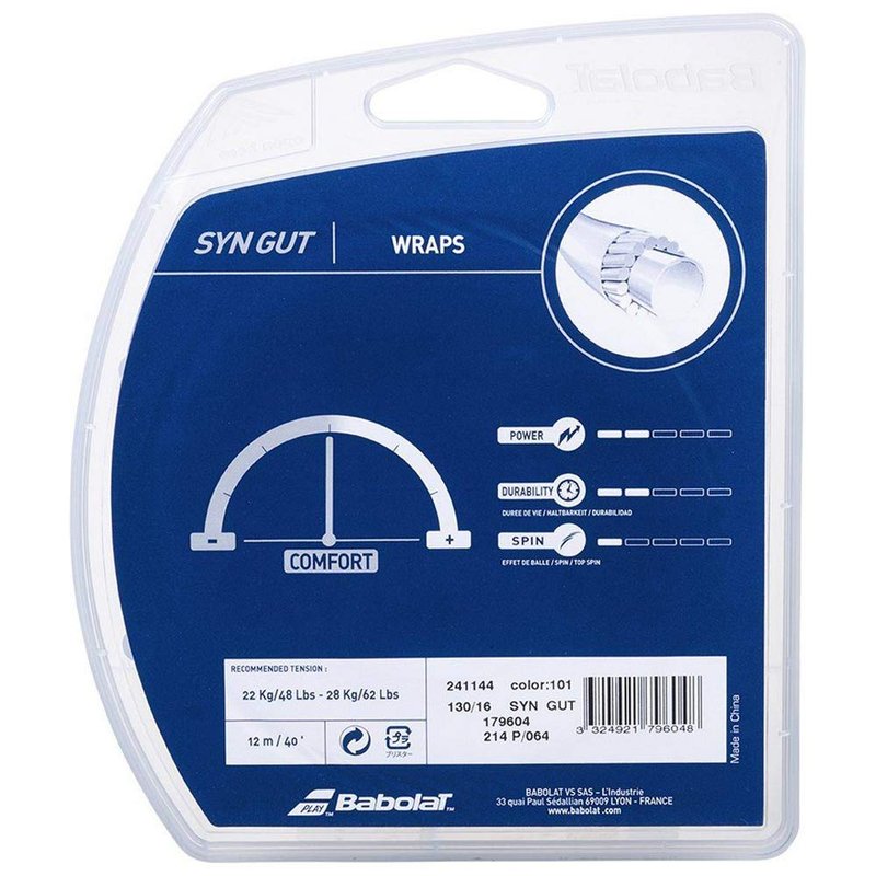 Babolat Unisexáû Adult's Synthetic Gut Saitenset 12m - Wei▀ Tennis String, White, 1.25