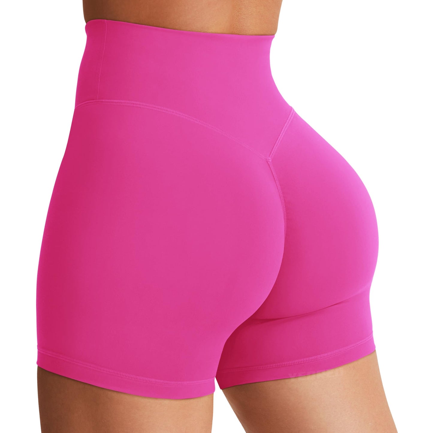 YEOREO Women's Biker Shorts 4.5" / 6" Workout Gym Shorts Craze High Waist Tummy Control Hidden Scrunch Running Yoga Rose Red S