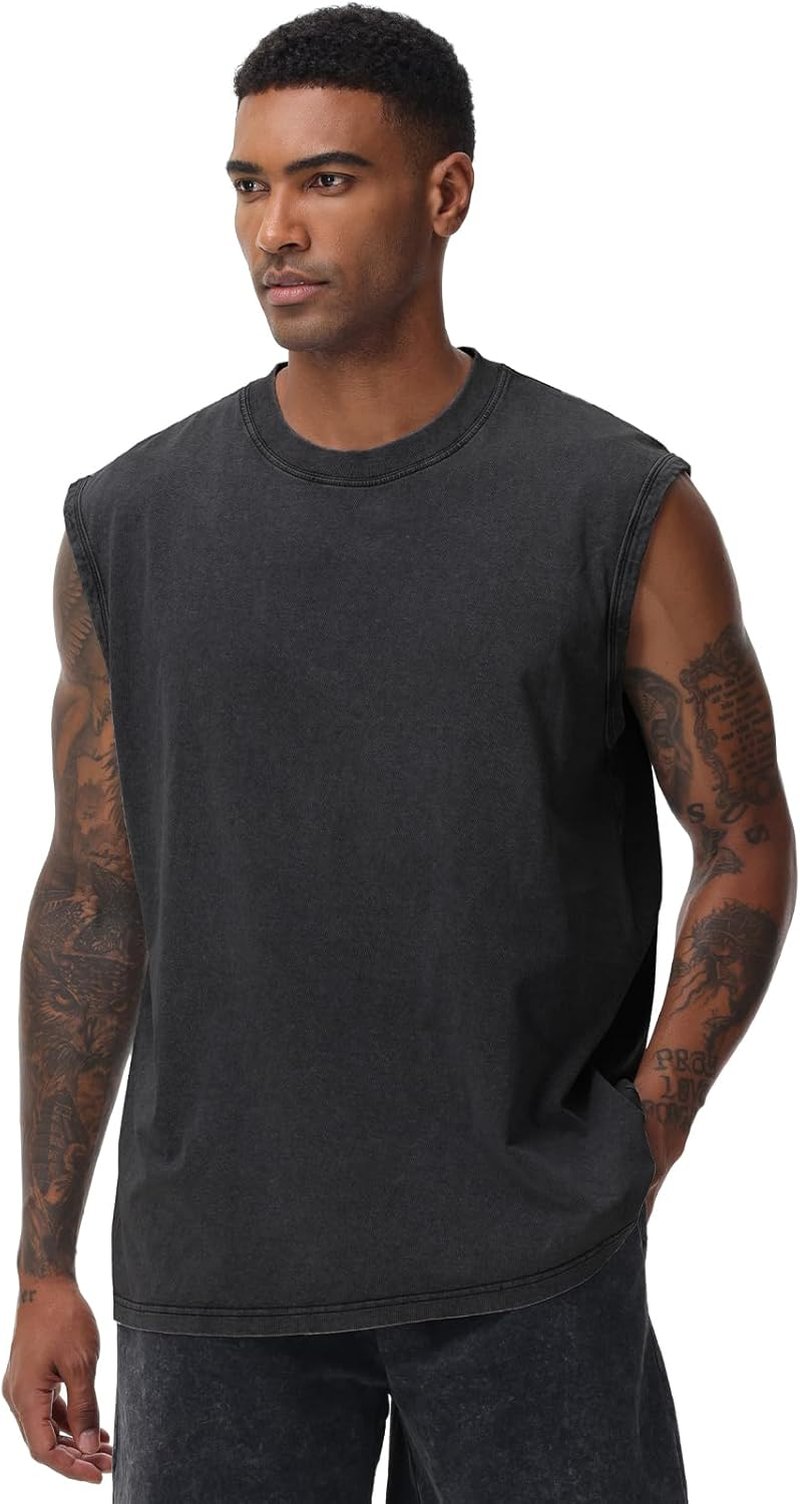 Men's Sleeveless Workout Tank Top - Acid Wash Muscle Tee for Gym & Running | Loose Fit