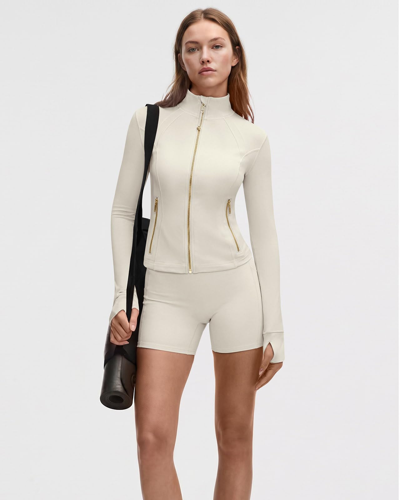 SUUKSESS Women Golden Full Zip Up Workout Cropped Jackets Lightweight Athletic Yoga Tops
