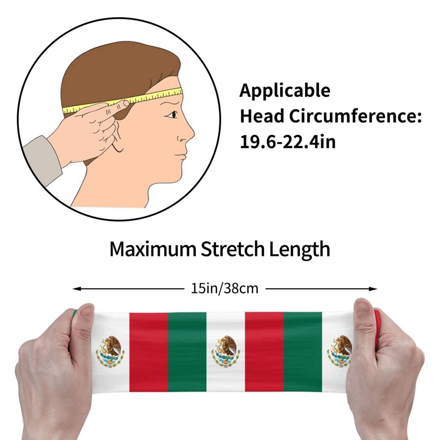 Sports Sweatband Headbands for Men and Women, Moisture-Wicking Athletic Flag of Mexico Design for Running, Yoga, Gym - Ideal for Sports Enthusiasts