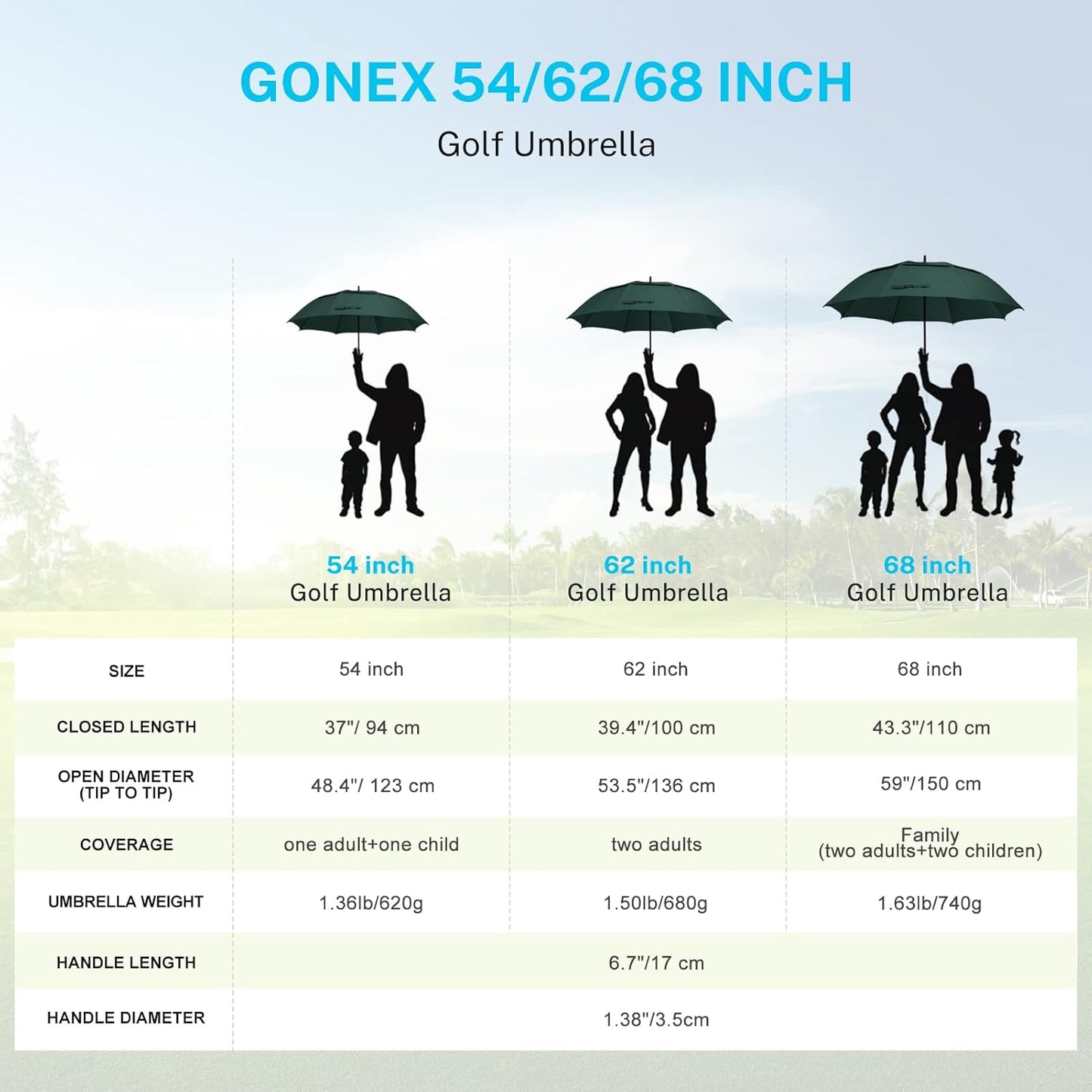 Extra Large Golf Umbrella - Automatic Open, Windproof Double Canopy | 54-80 Inch, UV Protection, Multiple Colors