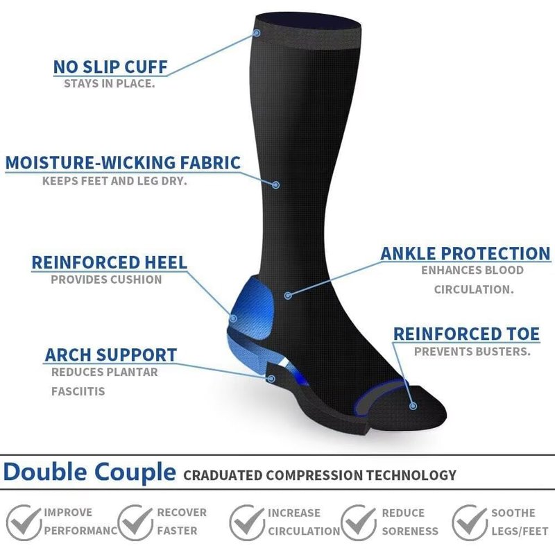 Double Couple 8 Pairs Compression Socks Men Women Knee High Compression Stockings for Sports Support Socks