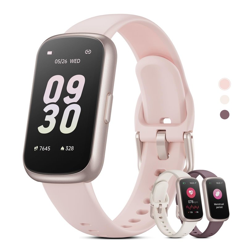TIFOZEN Health Fitness Tracker Smart Watch with 24/7 Heart Rate, Blood Oxygen, Sleep Tracker, Pedometer, 3 Colorful Bands & 3ATM Waterproof Activity Tracker with Step Calorie Counter, Bubble Pink