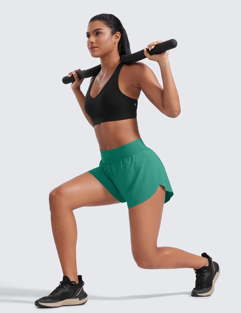CRZ YOGA High Waisted Split Running Shorts for Women 3" - Comfy Mesh Liner for Workout Athletic GymTrack Quick Dry Cascadia Green Small