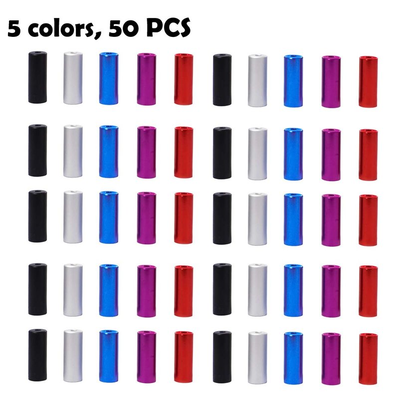 Farbetter 50pcs 4mm/ 5mm Aluminum Alloy Bike Derailleur Shift Brake Wire Cable End Cap, Bicycle Brake and Shifter Ferrule Kit, 5 Colors, 10pcs/ Color, 50pcs/ Bag (5mm)