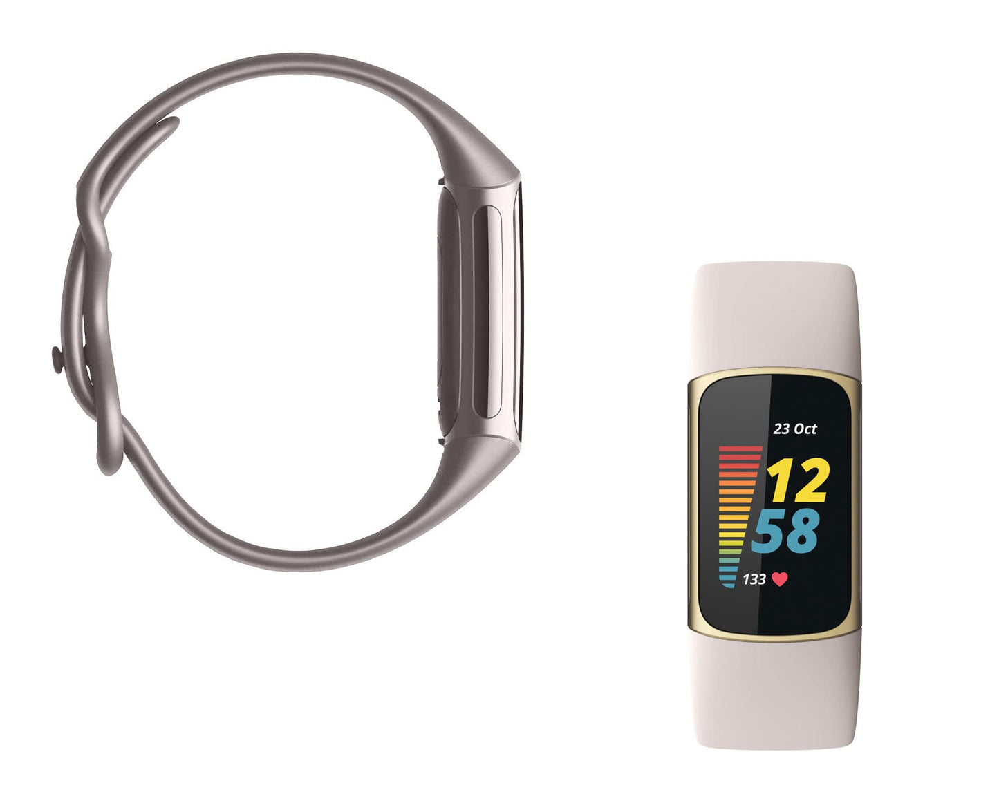 Fitbit Charge 5 Advanced Fitness & Health Tracker with Built-in GPS, Stress Management Tools, Sleep Tracking, 24/7 Heart Rate and More, One Size S & L Band, Lunar White/Soft Gold (Renewed)
