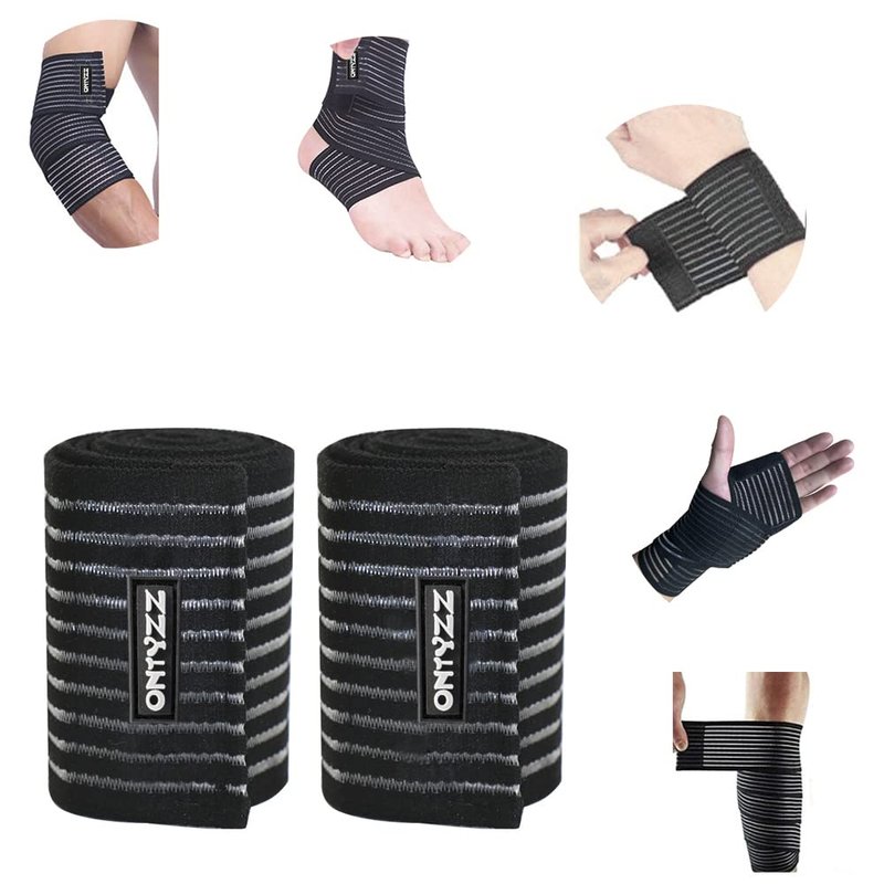 ONTYZZ 2 Pieces 90 cm Adjustable Calf Compression Bandage Support Elbow Wraps Elastic Sports Ankle Bands, Black