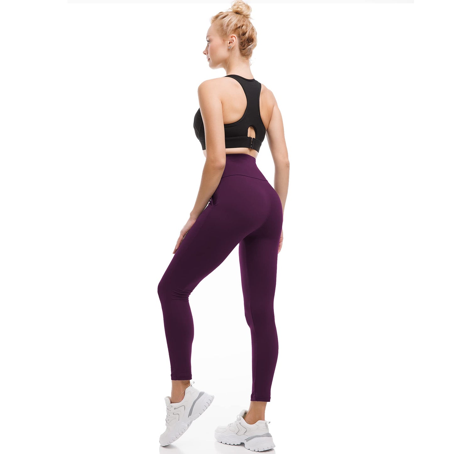 Ipletix Leggings with Pockets for Women, High Waisted Leggings Buttery Soft Non See Through Workout Yoga Pants Dark Purple