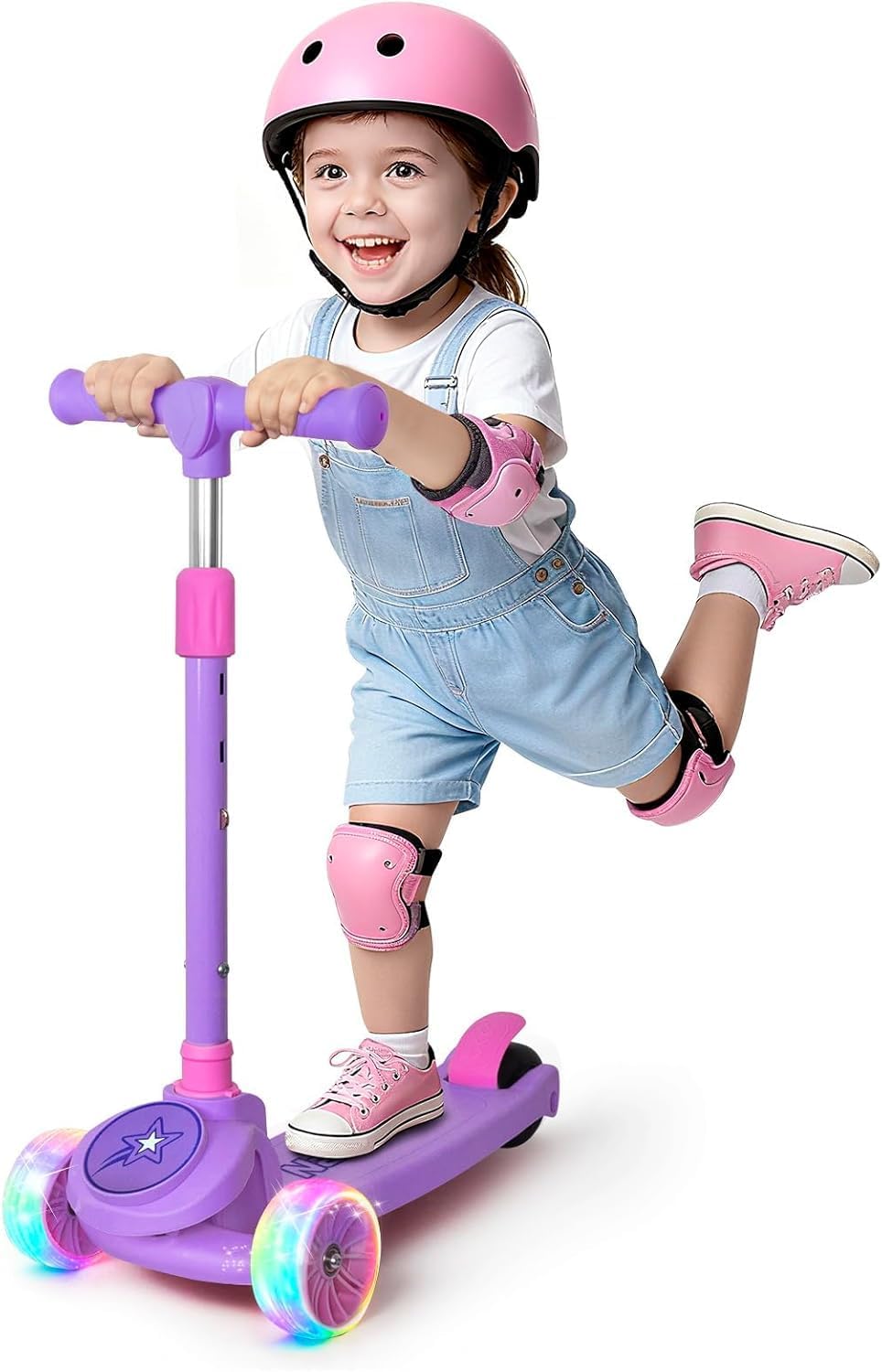 Kids Scooter for Girls & Boys - Light Up Wheels, Adjustable Height, Lean-to-Steer | Ages 3-8, Supports Up to 110 LBS