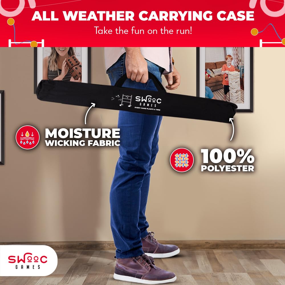 SWOOC Games® - Premium Wooden Ladder Ball Game Set (Weather Resistant) - with 10+ Games & Carrying Case - Easy, No Tool Set Up - Premium Ladder Toss Outdoor Game - Backyard Ball Toss Games