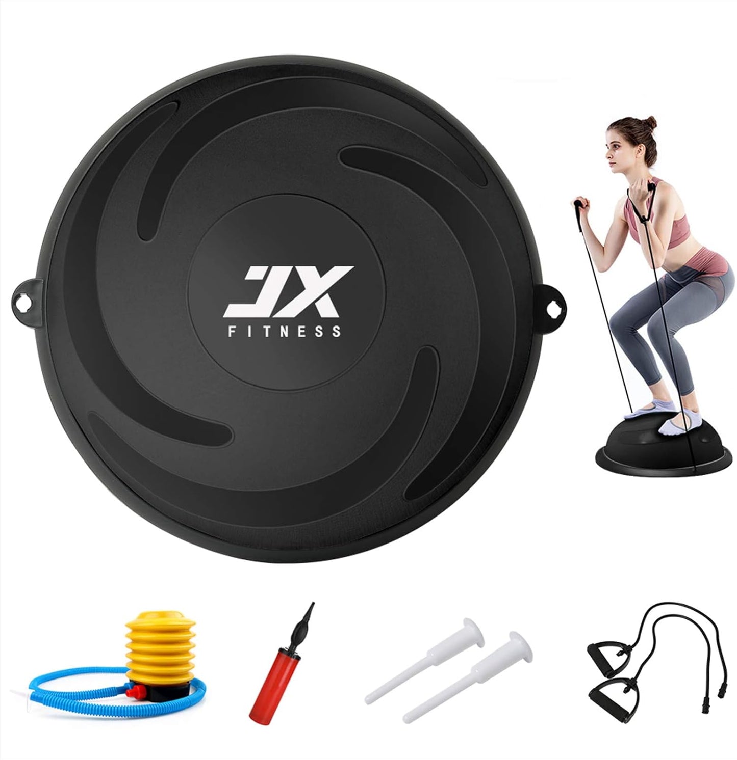 JX Fitness 58cm Balance Half Ball Trainer | Stability Yoga Ball with Resistance Bands & Pump - Enhance Core Strength for Home Workouts