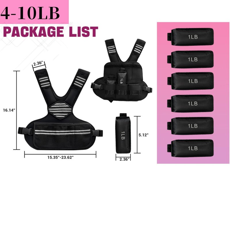 Adjustable Weighted Vest for Women, Weighted Vests with Reflective Strip and Large Pocket for Strength Training for Men & Women, 4-10 Lb
