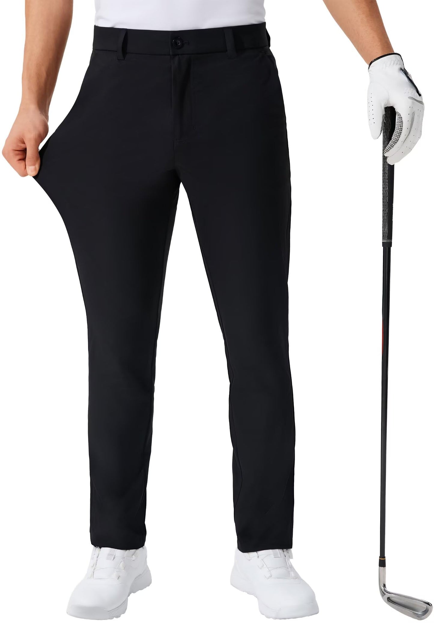 QPNGRP Men's Golf Pants 30"/32"/34" Inseam Lightweight Stretch Work Dress Pants Black 30Wx30L
