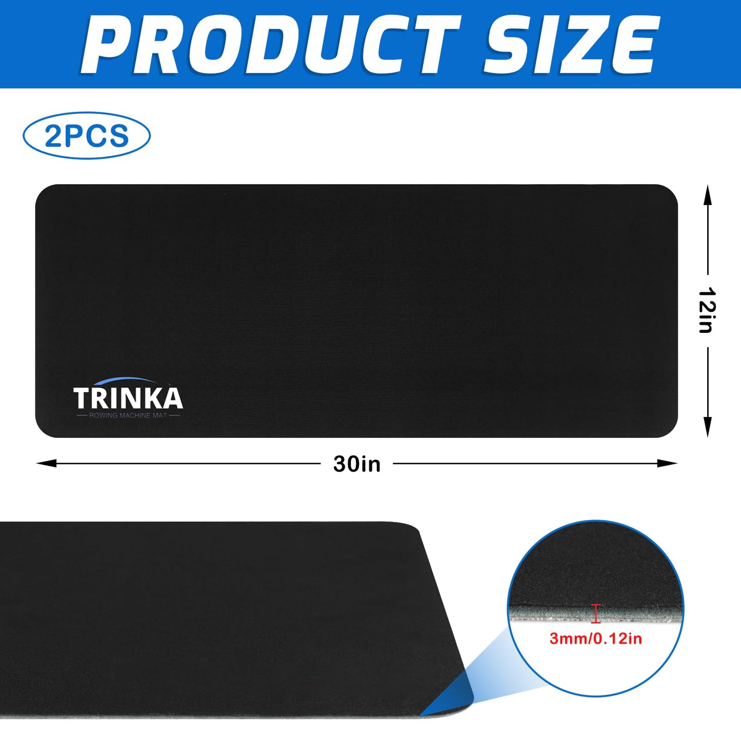 2PCS Rowing Machine Mats, 30"x12" Non-Slip Mat Protect Hardwood Floor Carpet, Fitness Equipment Mat Compatible with Row & Concept 2 Rowing Machine, Peloton Bike, Stationary Spin Bike