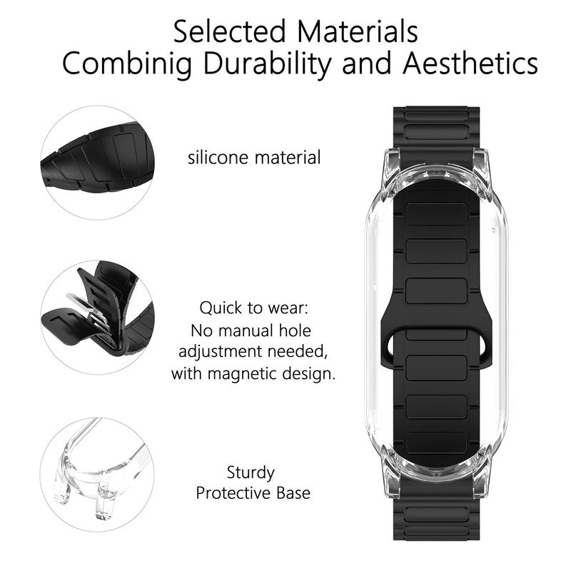 Magnetic & Pin Buckle Silicone Wristband with PC Case, Compatible with Plaud NotePin/NotePin S AI Voice Recorder, Adjustable Replacement Strap, 2 Styles Business Casual Design, 2‑Pack