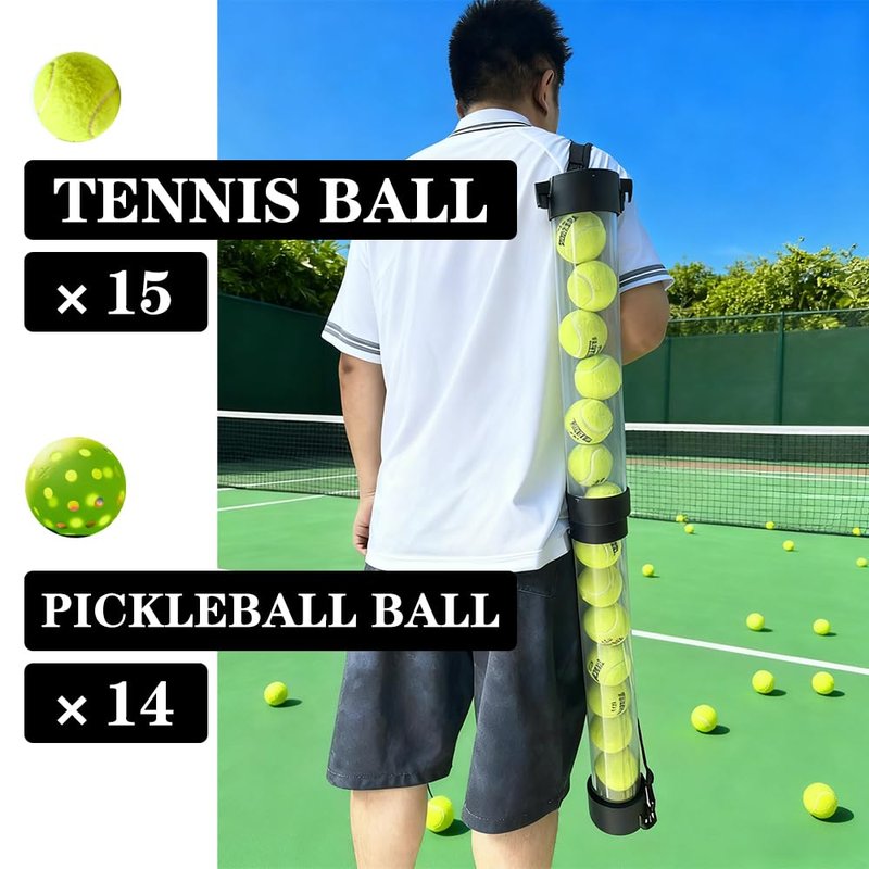 OLISDCCMY Pickleball Ball Retriever - 2-Section Foldable Pickup Tube with Shoulder Strap, Semi-Transparent Tube Holds 14 Balls, No Bend Ball Pickup Tool for Tennis & Pickleball Training