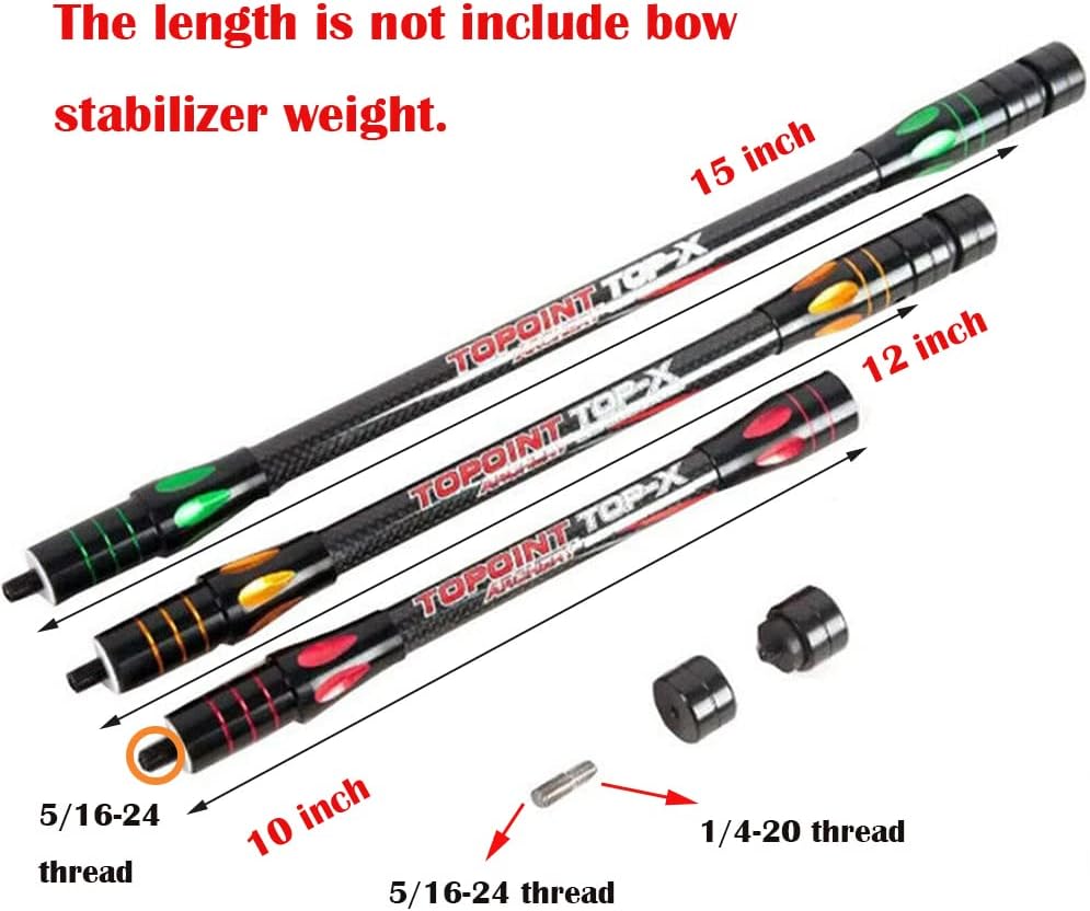 Archery Bow Stabilizer - Carbon Fiber Balance Bar for 10-15 Inch Compound & Recurve Bows | Dampen Vibration