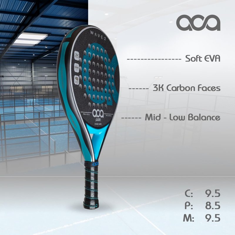 ACA Wave 2 Professional Padel Racket | 3K Carbon | Round Shape | EVA Soft Black | Low-Medium Balance | Great Control & Maneuverability