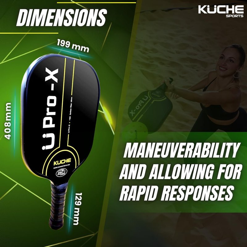 Kuche U PRO-X | T-800 Carbon Fiber Pickleball Paddle - Aramid Honeycomb Core -16MM Thick Sandblasted Surface for Spin & Control - USAPA Approved Pickle Ball Equipment for Men & Women