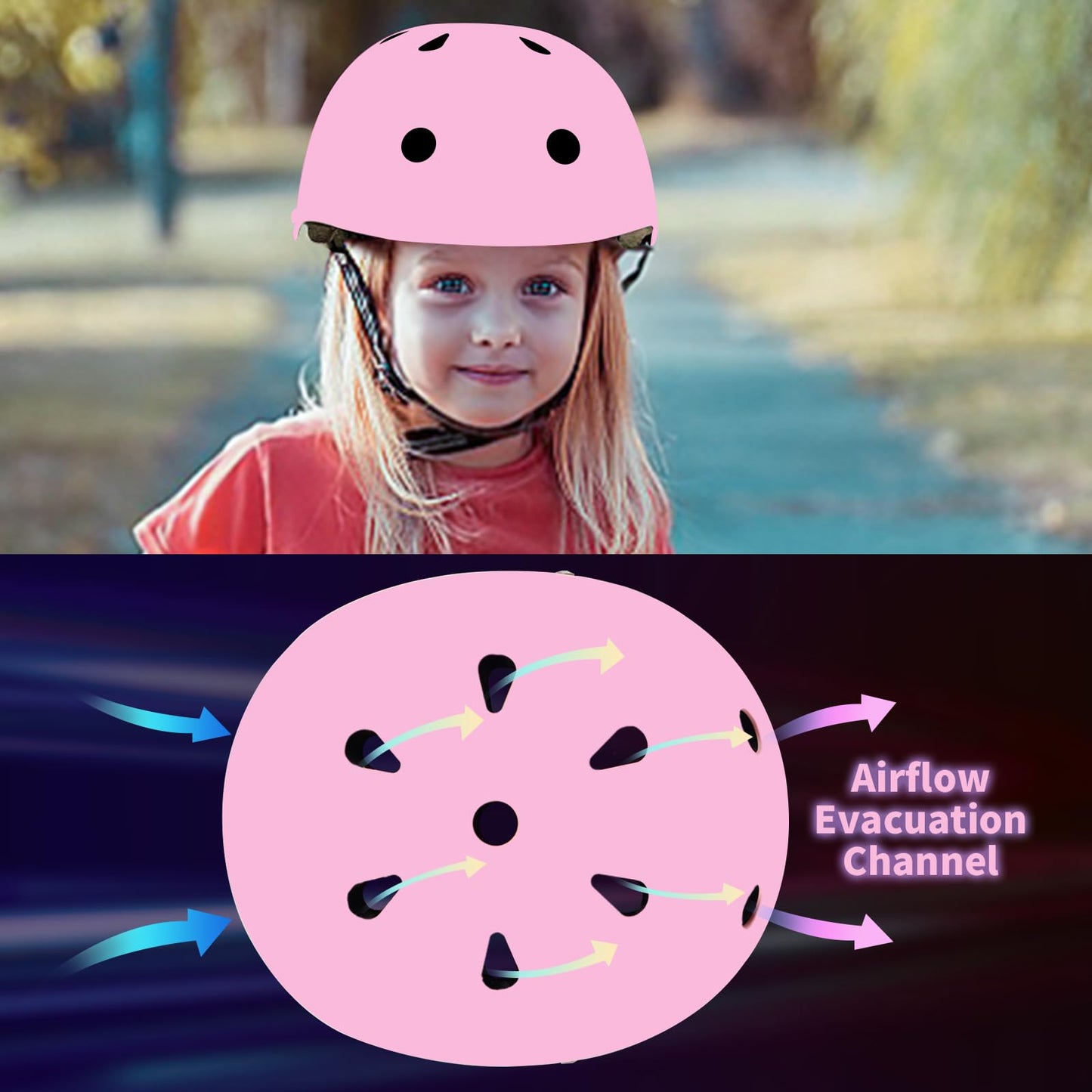 JeeFree Adjustable Gradient Color Skateboard Helmet for 3-5-8-14+Ages【Toddler Kids Youth Adult】 Girls Boys Woman.Bike Helmet for Multi-Sports Cycling Bicycle Scooter Inline Roller Skate Rollerblading