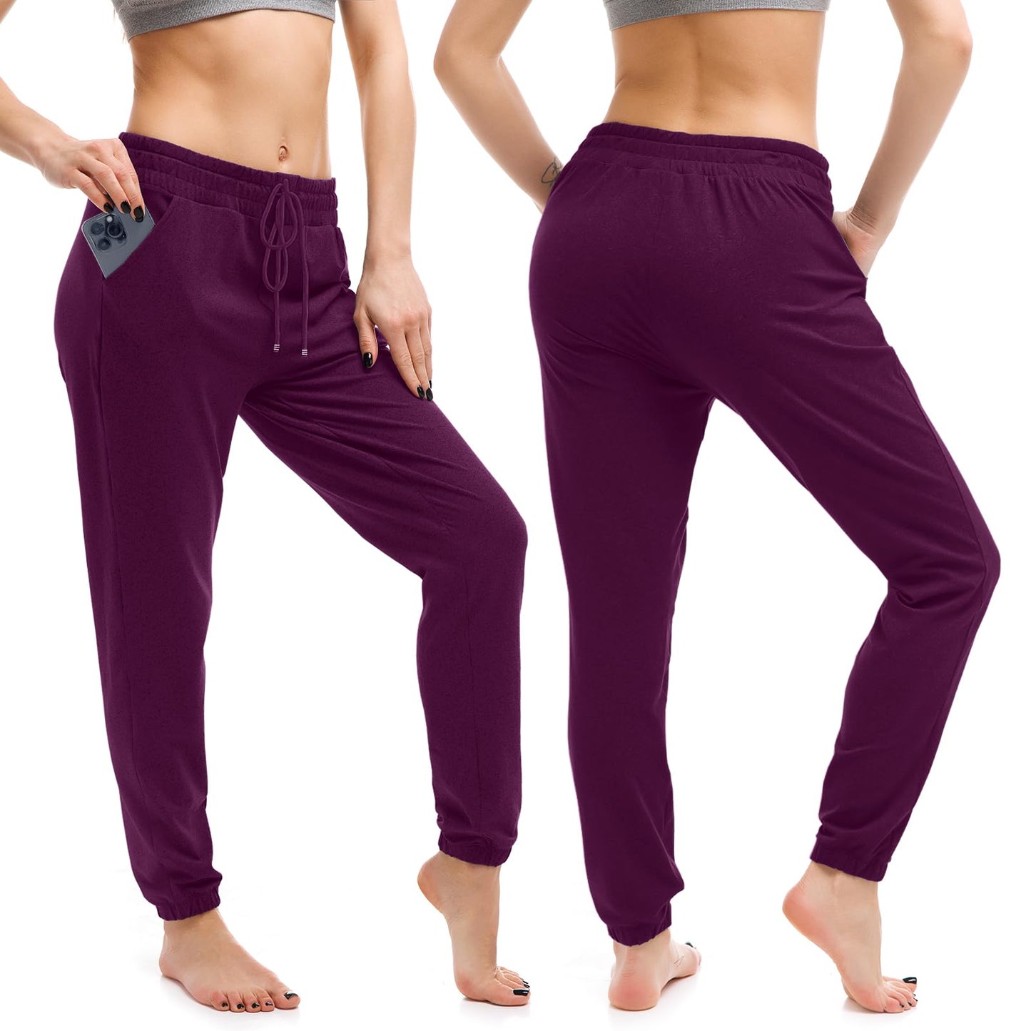 Walifrey Womens Joggers with Pockets, Drawstring Sweatpants Women for Lounging Jogging Gym and Workout Purple,1 Pack Purple S