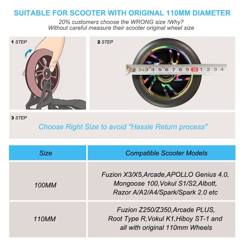 Kutrick Complete 2pcs 110mm Pro Stunt Scooter Replacement Wheels with ABEC-11 Bearing -Neo Chrome