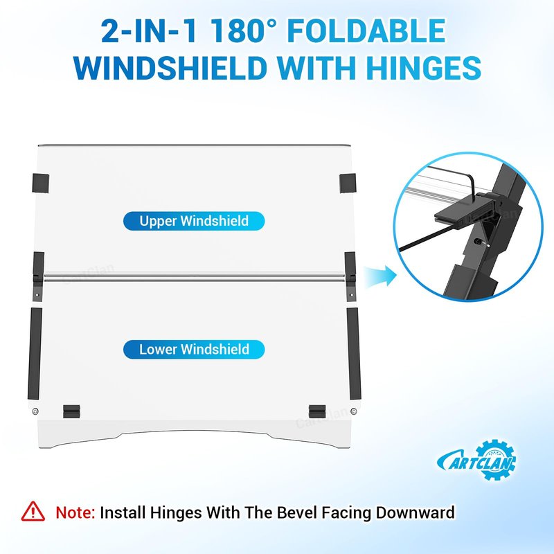CartClan EZGO TXT Golf Cart Windshield, EZGO Windshield Fit for 1995-2013 EZGO TXT & PDS & DCS Golf Carts with 3/4" Square Tube, Foldable Golf Cart Windshield Replacement, PC UV Resistan