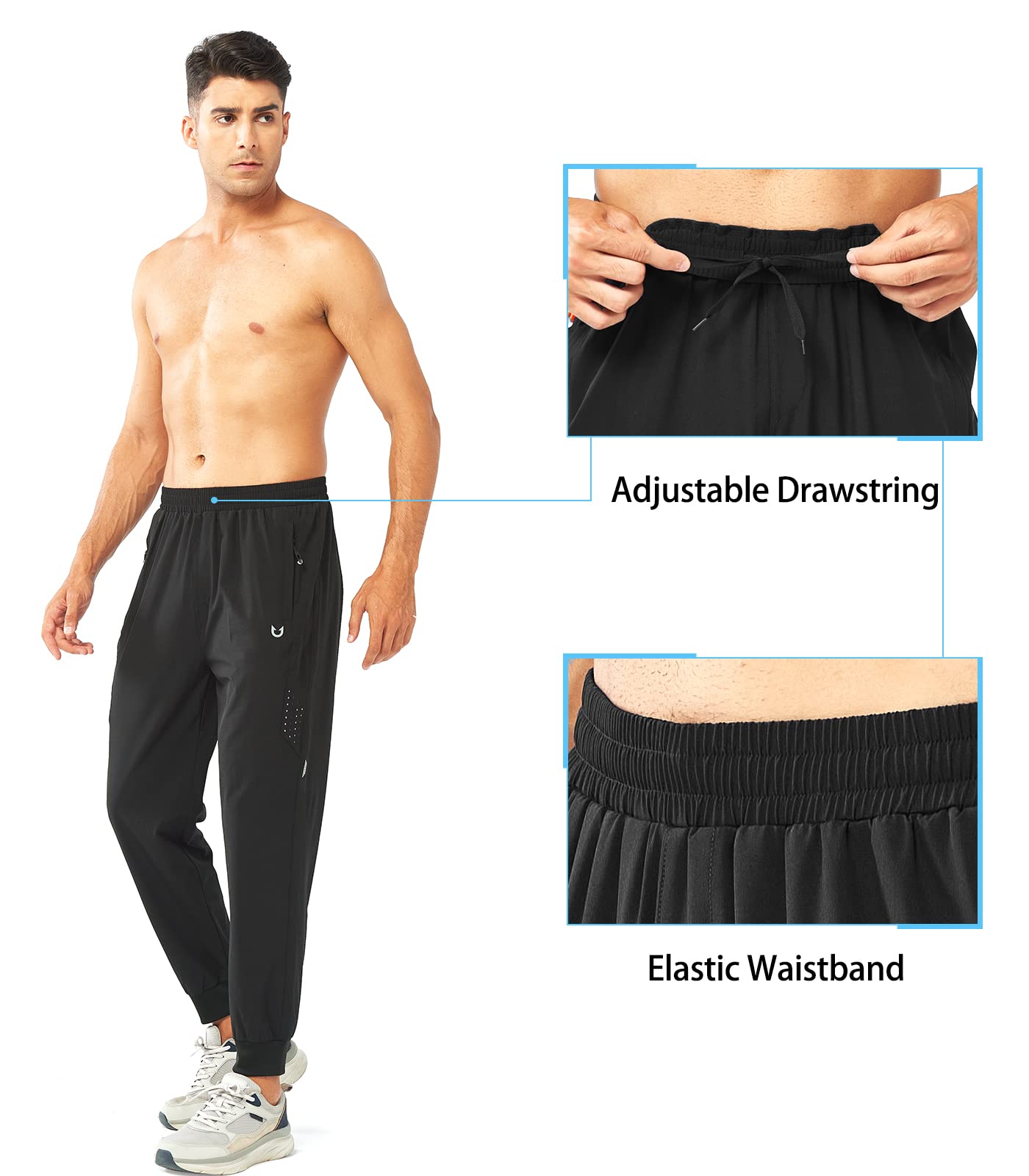 NORTHYARD Men's Athletic Running Pants Lightweight Quick-Dry Joggers Gym Black M