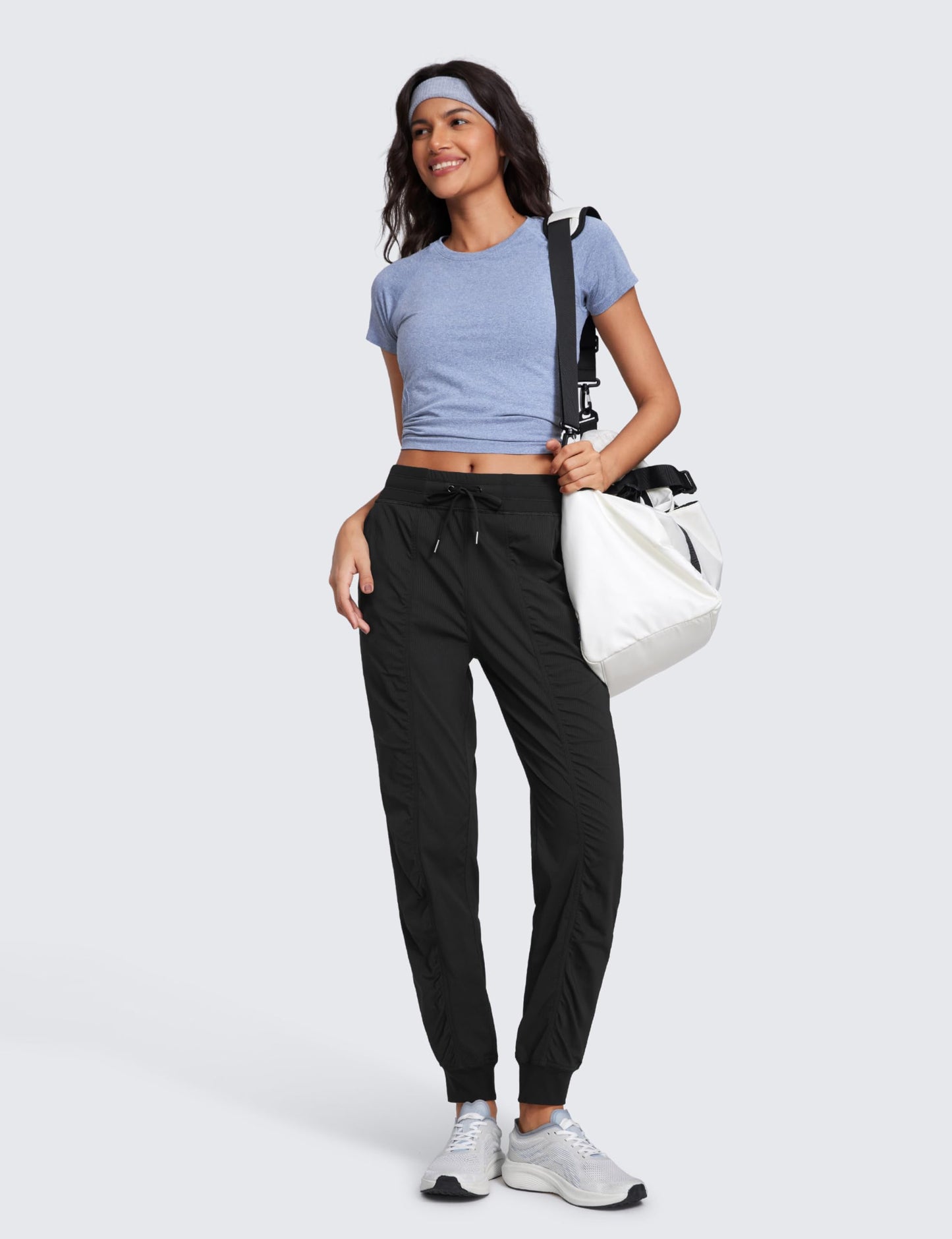 CRZ YOGA Lightweight Workout Joggers for Women 28.5" High Waisted Outdoor Running Casual Track Pants with Pockets Black Large