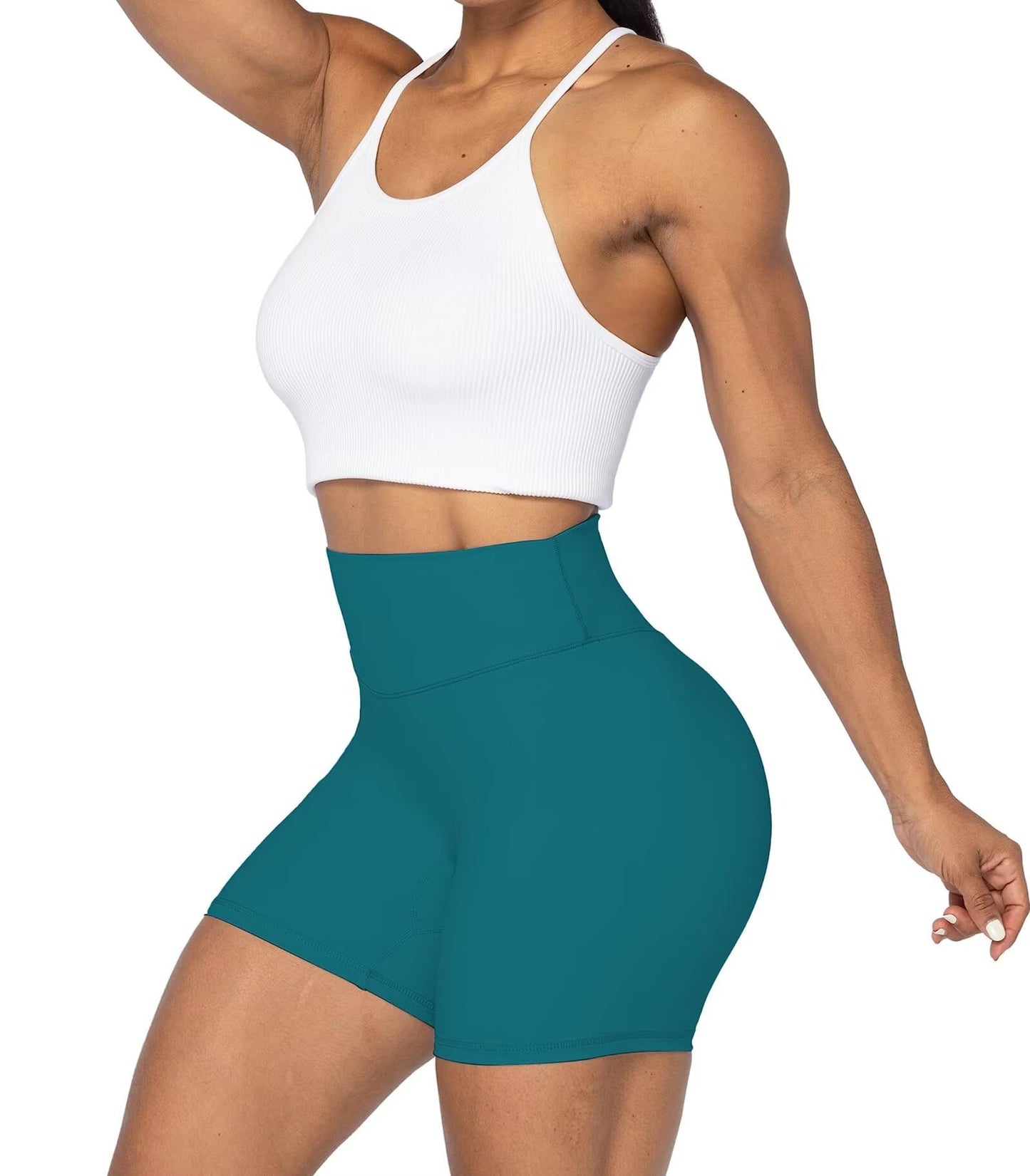 Sunzel Women's Biker Shorts in High Waist Tummy Control with No Front Seam 5" Deep Lagoon X-Small