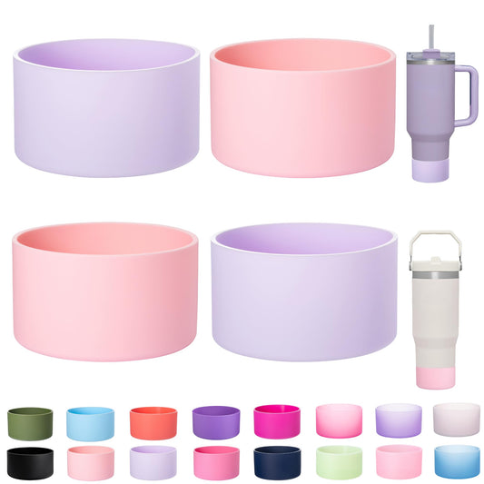 LONPARRY Boot Sleeves for Stanley Tumblers - 4-Pack Silicone Bottom Protectors for 30oz Cups in Pink and Fog