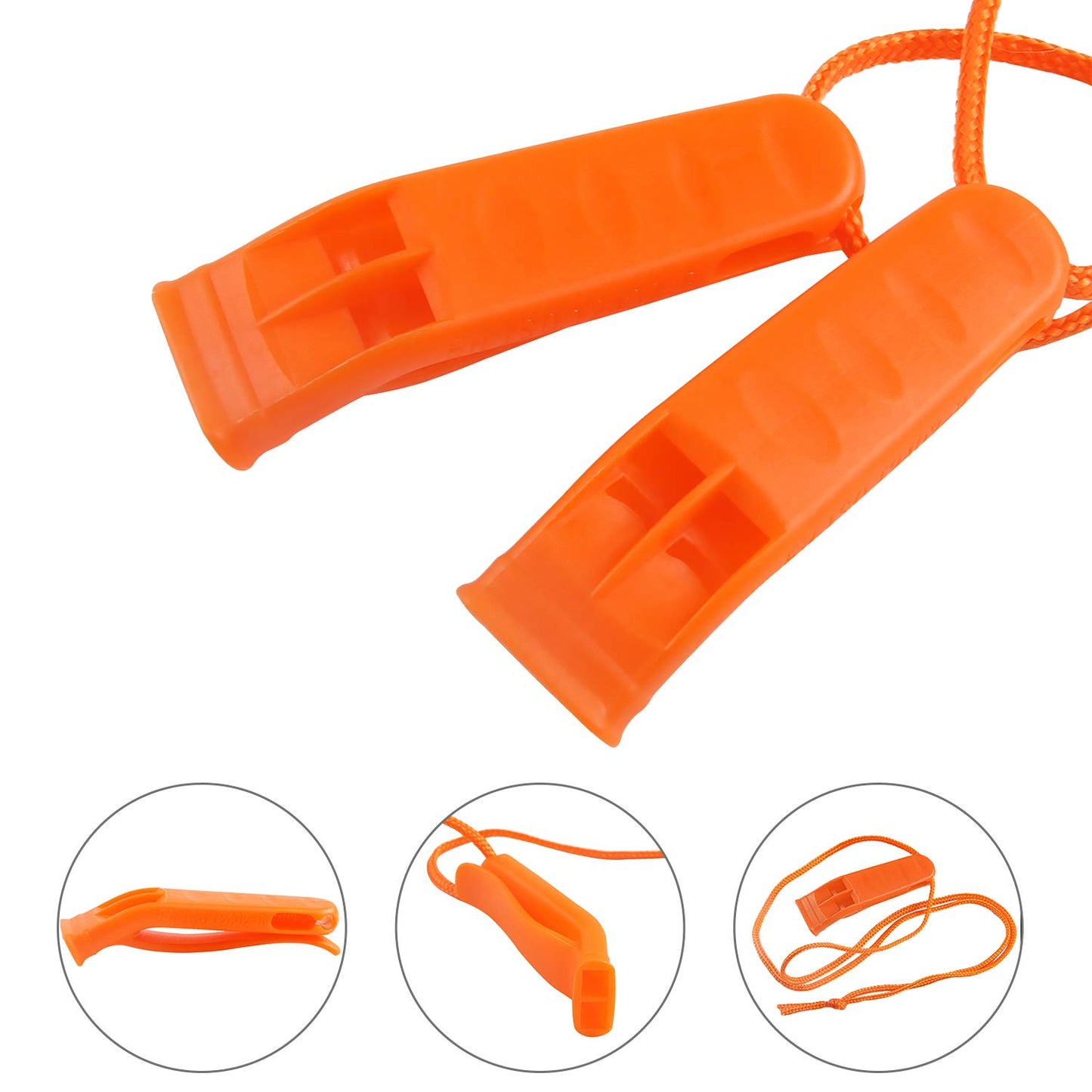 AUGSUN 40 Pcs Emergency Safety Whistle Plastic Whistles Set with Lanyard,Red and Orange