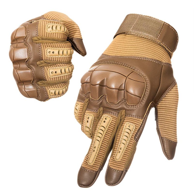 YUNLONG Tactical Gloves Touch Screen Motorcycle Full Finger Cycling Motorbike ATV Hunting Hiking Riding Climbing Operating Work Sports Gloves (Brown, Medium)