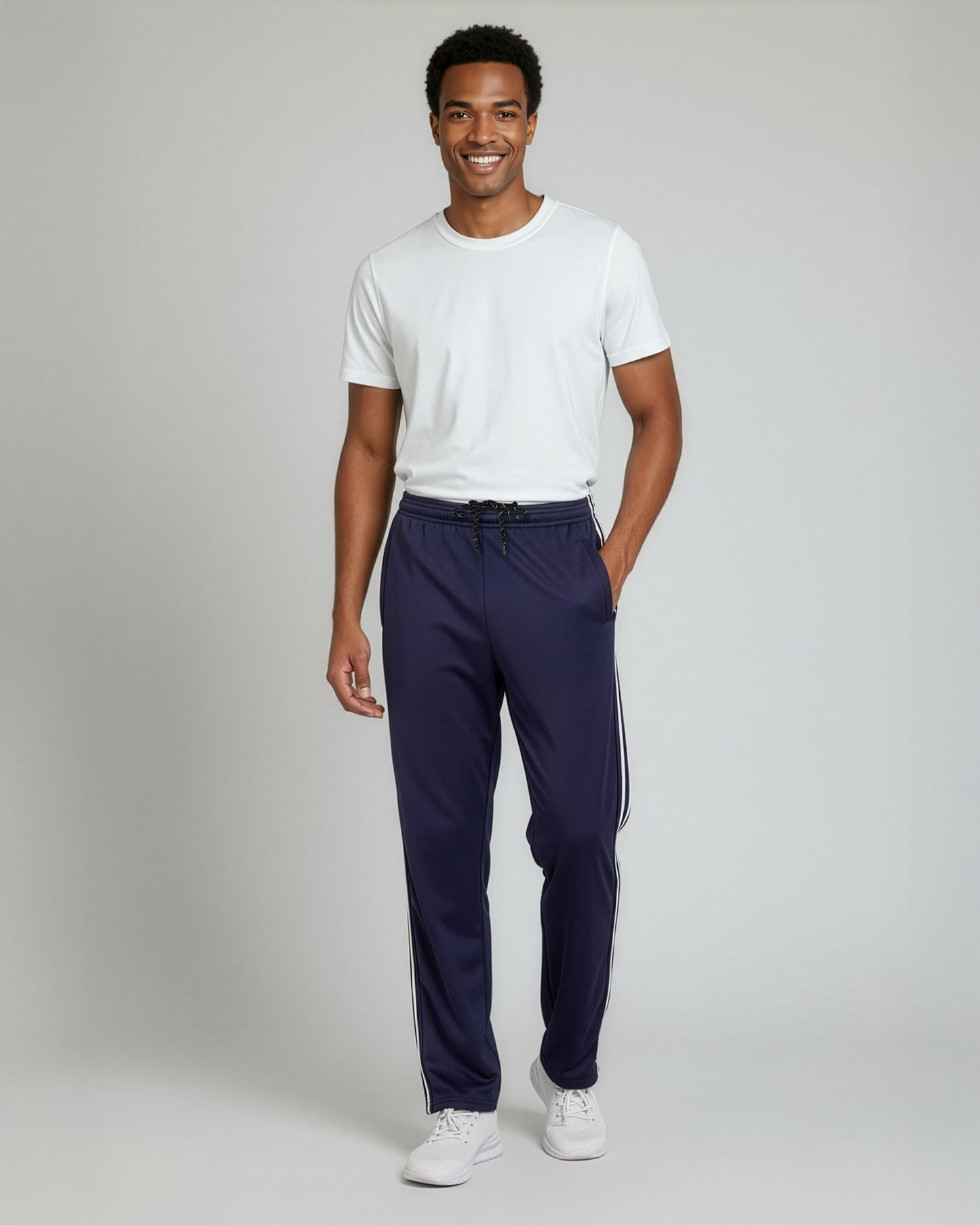 Real Essentials 3 Pack: Men's Mesh Open Bottom Sweatpants Gym Active Athletic Workout Casual Pants with Pockets- Set 5 L