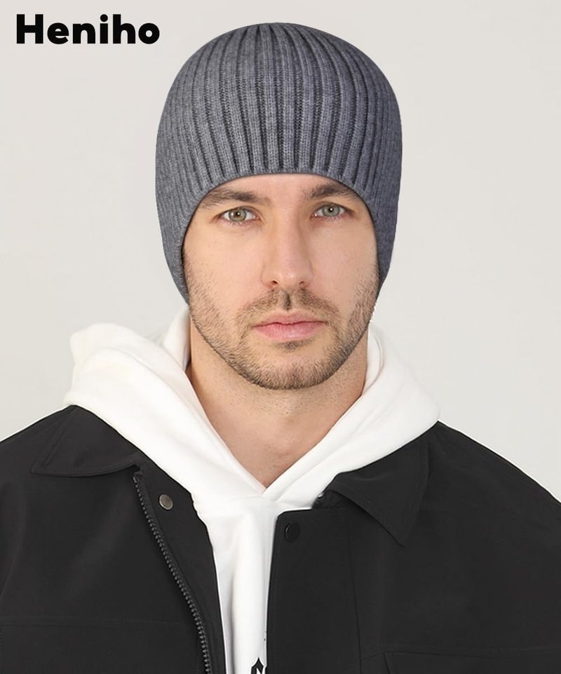 Heniho Winter Wool Skull Beanies for Men Women, Warm Plain Toboggan Hats Ski Running Knit Skull Cap, H