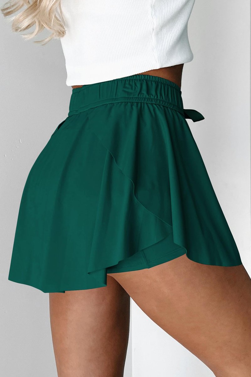 Essrite Womens Active Skorts Casual Drawstring Tennis Skirt High Waisted Athletic Mini Skorts Skirts for Workout Dark Green S