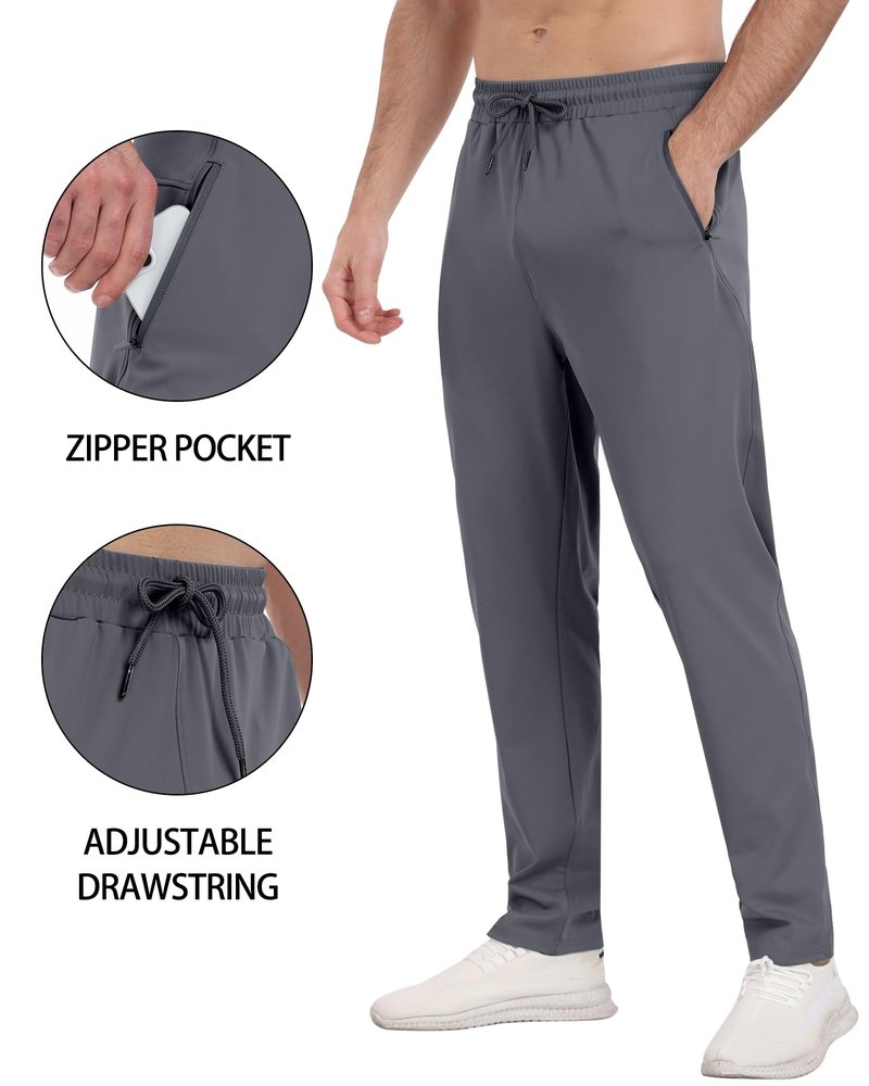 3 Pack Mens Athletic Sweatpants with Zipper Pockets,Workout Gym Joggers Pants for Men Running Jogging Pants-Dark GrayLight GrayNavy-L