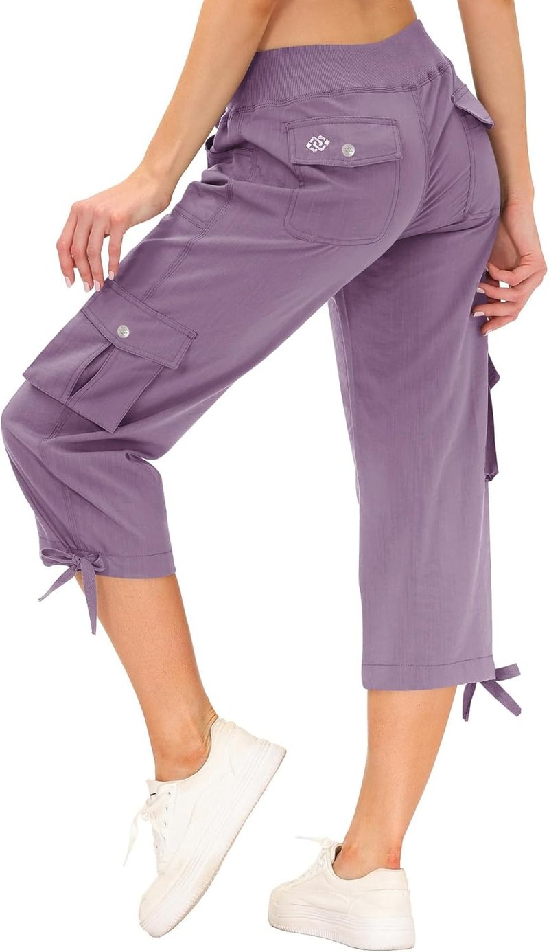 MoFiz Women's Capris - Lightweight Casual Pants with Pockets | Loose Fit Baggy Cargo for Hiking