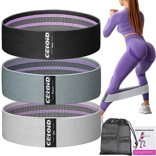 CELOID Resistance Bands Set,Exercise Bands with Non-Slip Design for HIPS & Glutes,3 Levels Workout Bands for Women and Men,Booty Bands for Home Fitness,Yoga,Pilates,Black Dark-Grey Grey