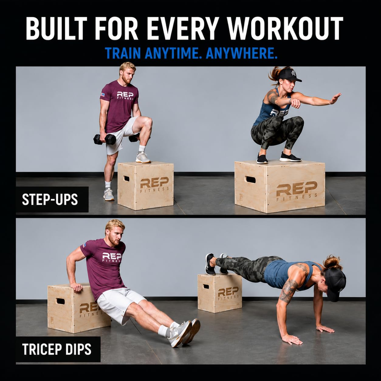 REP Plyometric Wood Jump Box | Strength Training | 16/14/12 Wooden Step Platforms | Gym & Sports Workouts | Fitness, Exercise, Physical Therapy Equipment | Pro Conditioning Tool