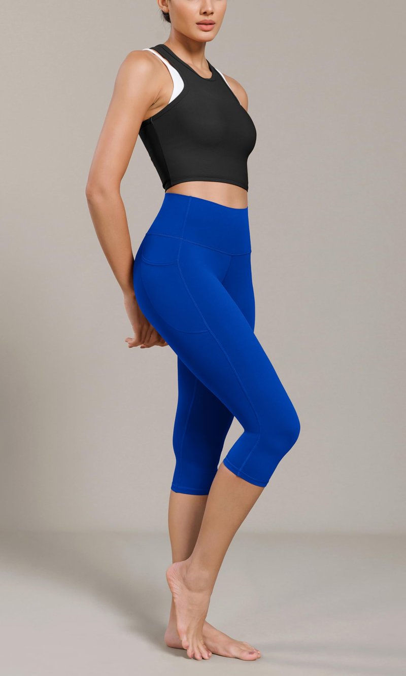 ODODOS Buttery Soft Lounge Yoga Capris with Pockets for Women 19" High Waist Capri Leggings, Royal Blue, Large