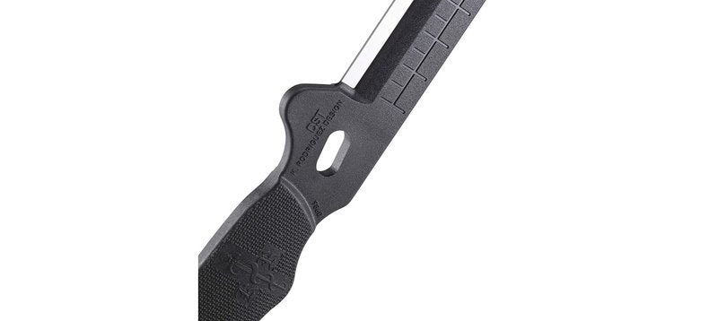 CRKT Combat Stripping Tool with Sheath: Emergency Trauma Tool, Flat Razor Blade to Slide Through Clothing and Gear, Oxygen Wrench, Poly Handle, Sheath 9860