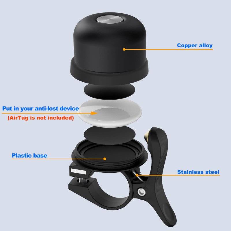 Bicycle Bell for AirTag 120dB, Bike Mount for AirTag GPS Tracker Waterproof Classic Brass Holder Hides Under Bike Bell Anti-Theft (BT-1 Brass)