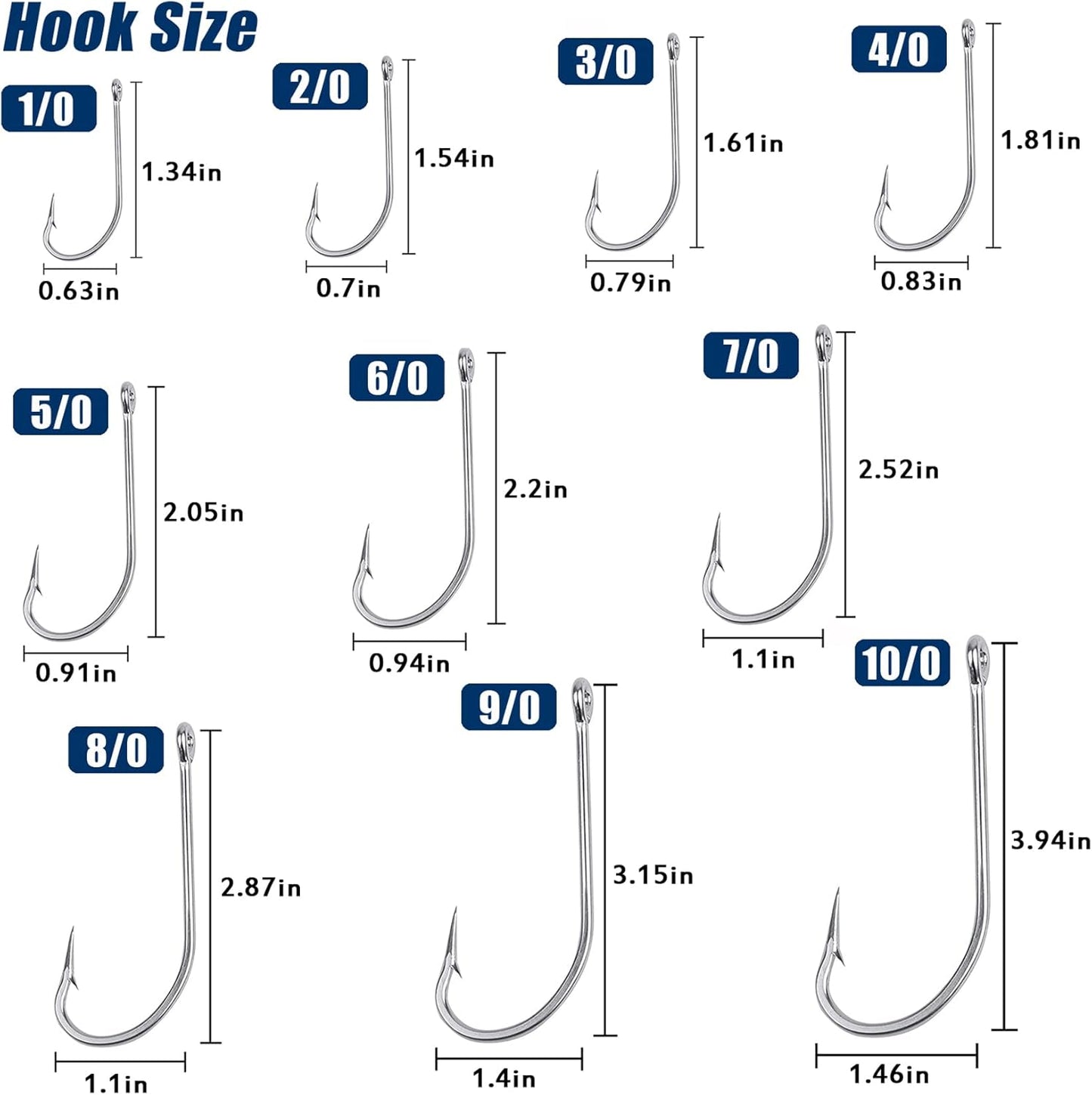 Saltwater Fishing J Hooks - O'Shaughnessy Forged Stainless Steel for Trolling | Size 1/0-10/0