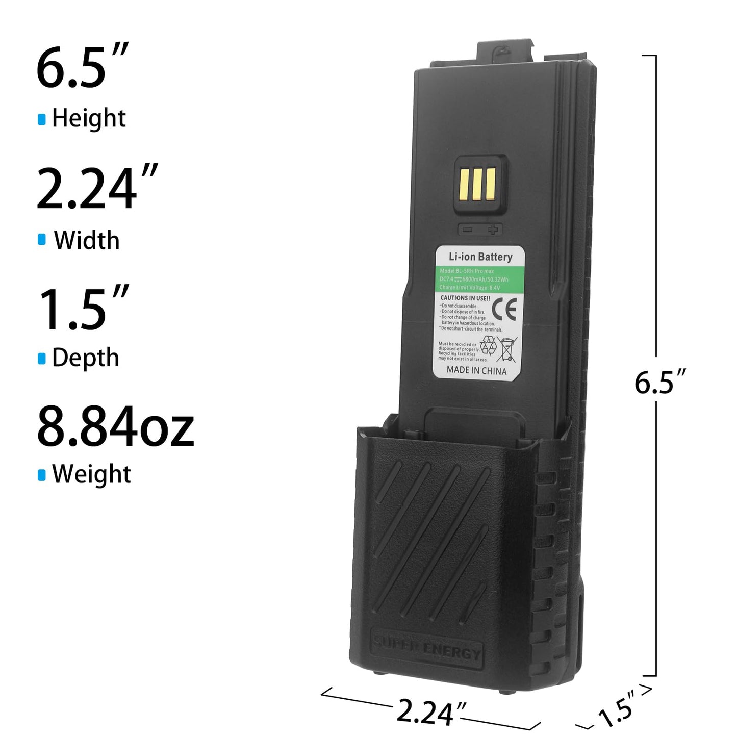 BaoFeng UV-5RM Battery,6800mAh High Capacity 5RM Extended Rechargeable Battery USB-C Charging 7.4V UV-5RM UV-5RH PRO GM-5RH UV-5G Plus GMRS 5RM Series Two-Way Radio (2 Pack+USB-c Charging Cable)
